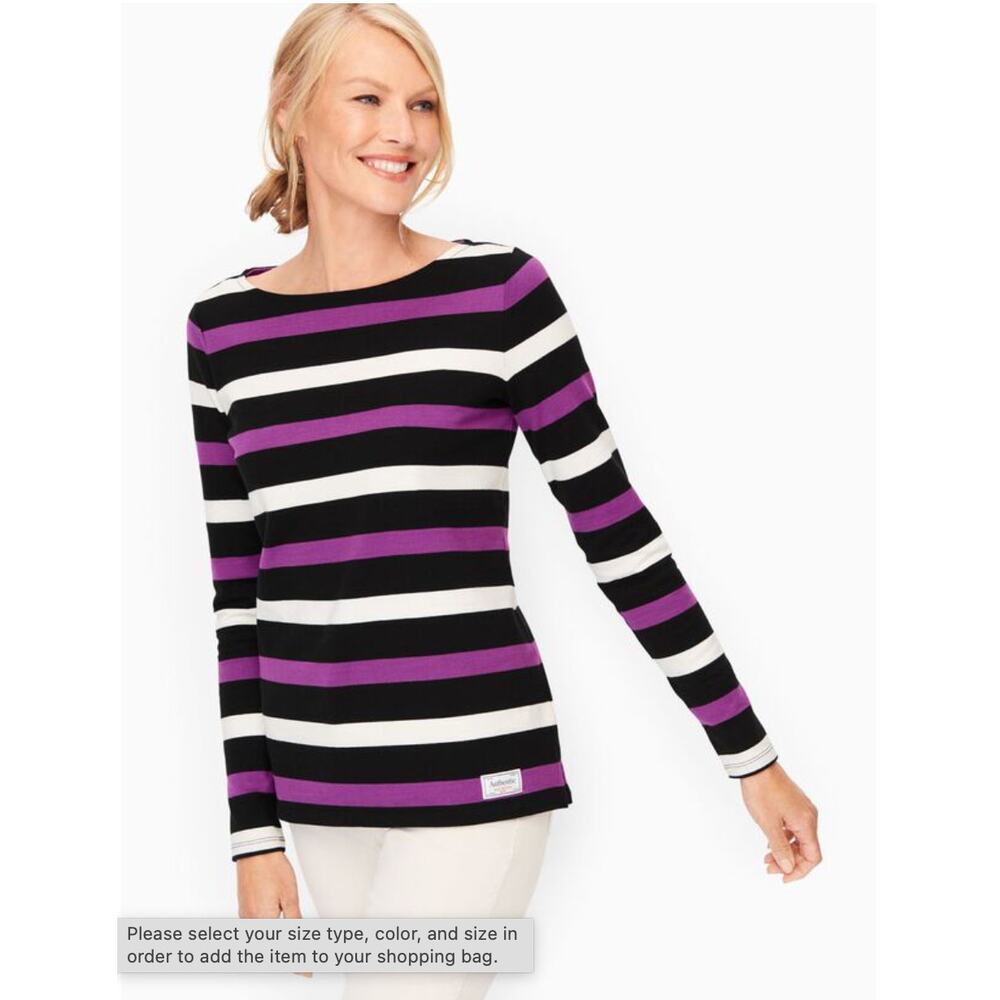 Authentic Talbots Tee Boatneck Long Sleeves Classic Preppy Vista Stripe Large